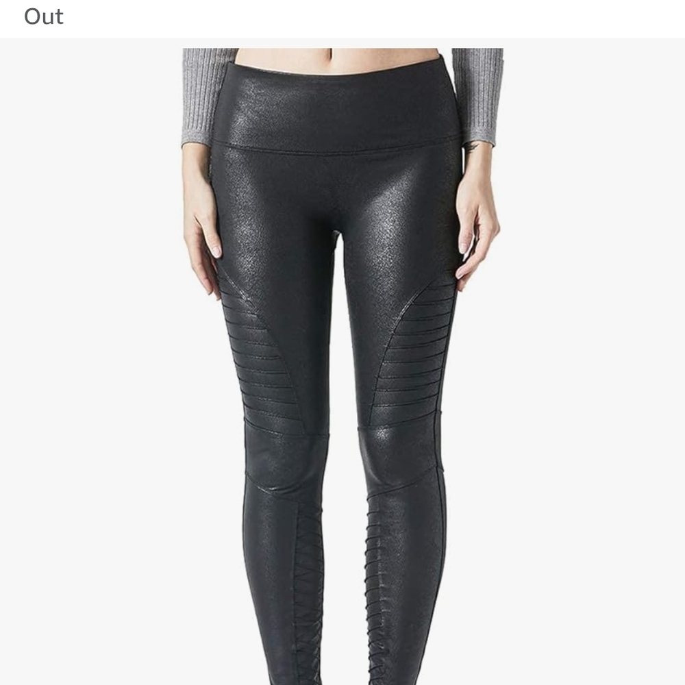 SPANX🖤FAUX LEATHER MOTO BLACK Shiny Black Leggings (STYLE 20136R) SIZE LARGE - Picture 5 of 9